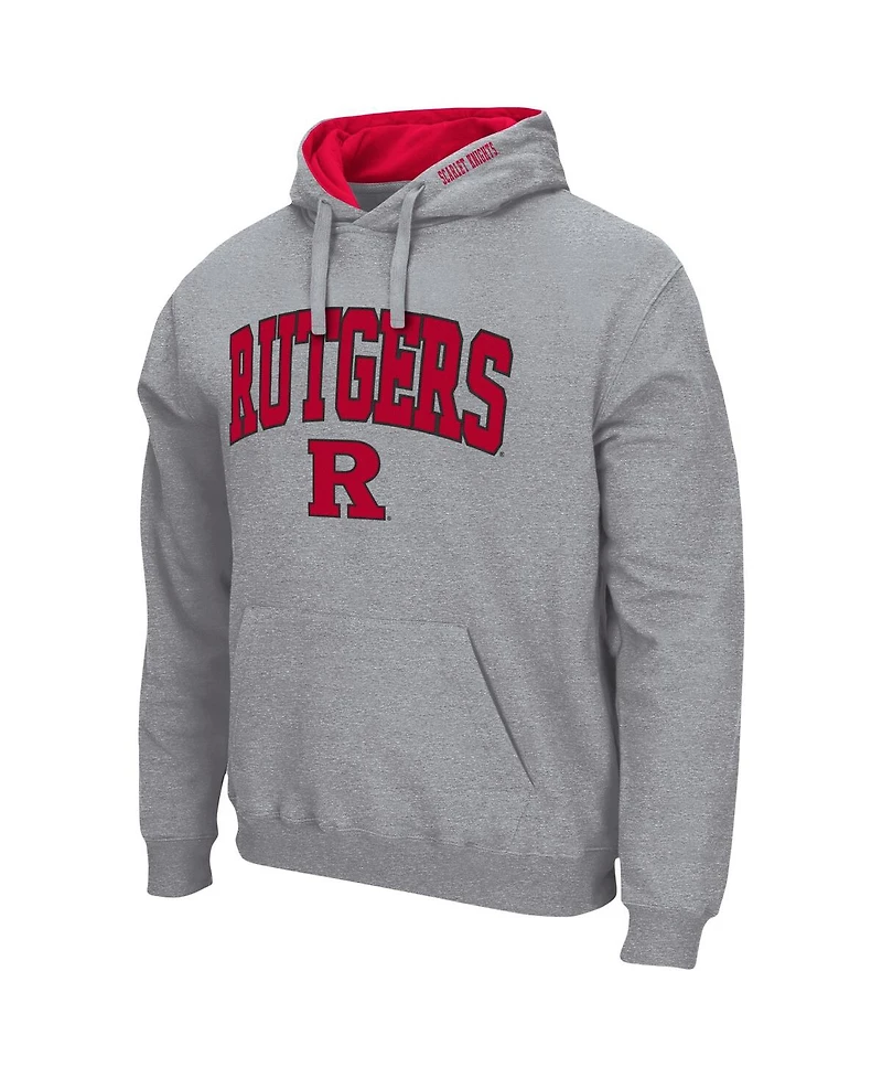 Men's Colosseum Heathered Gray Rutgers Scarlet Knights Arch and Logo 3.0 Pullover Hoodie