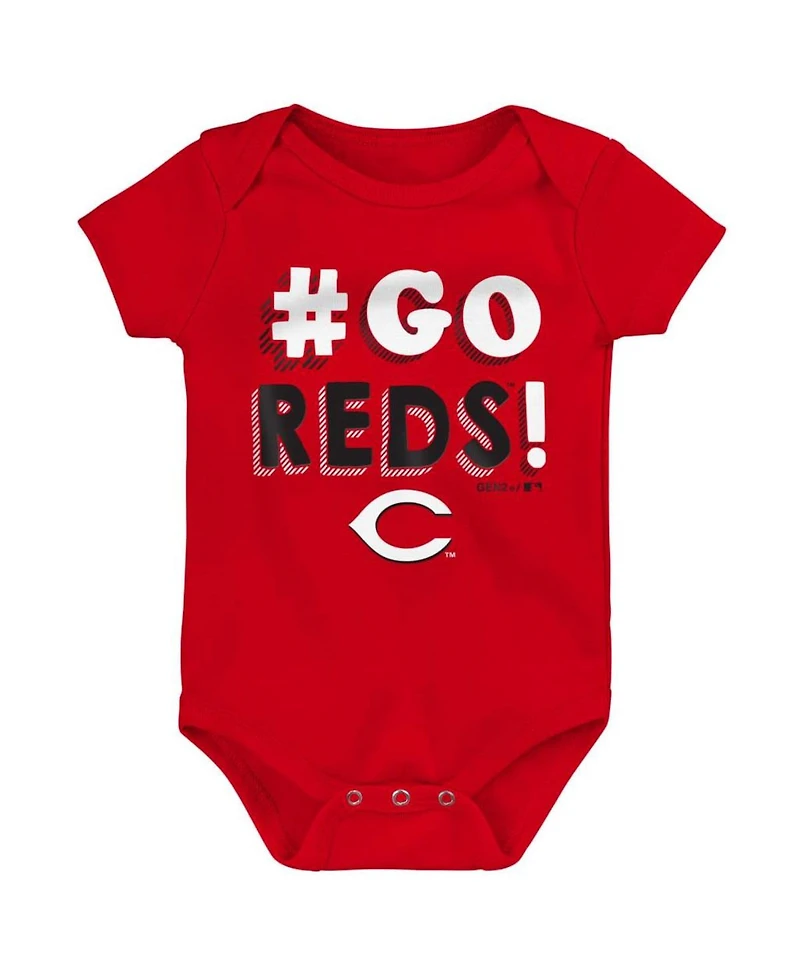 Infant Boys and Girls Red, White and Gray Cincinnati Reds Born To Win 3-Pack Bodysuit Set