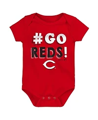 Infant Boys and Girls Red, White and Gray Cincinnati Reds Born To Win 3-Pack Bodysuit Set