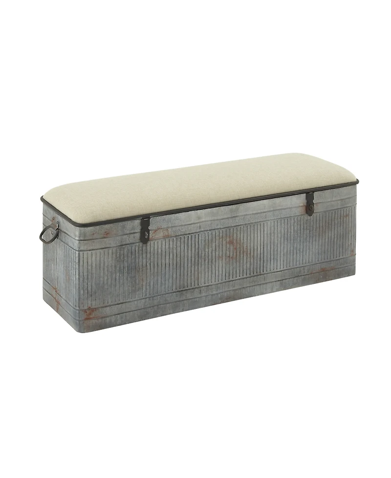 Iron and Fabric Farmhouse Bench