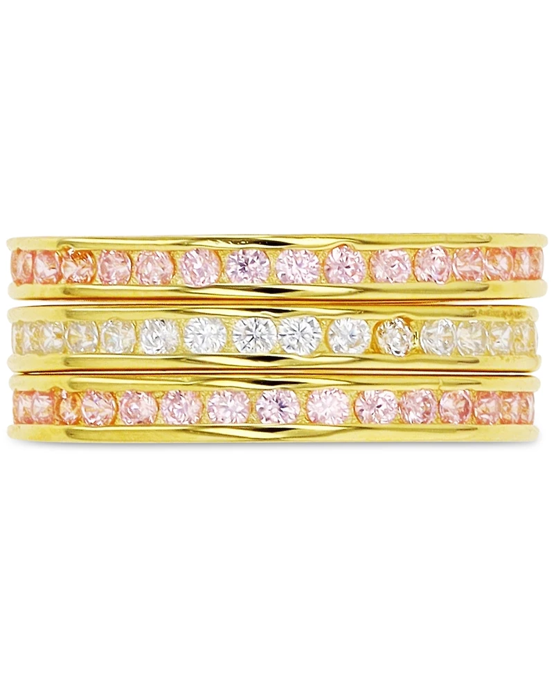 Cubic Zirconia Stack Look Ring Sterling Silver or 14k Gold-Plated
