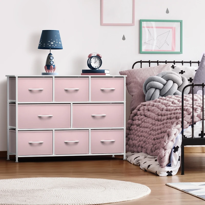 Sorbus 8 Drawers Wide Dresser - Organizer Unit with Steel Frame Wood Top and handle