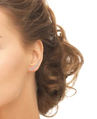 Cubic Zirconia Ear Climber Earrings Silver Plate, Rose Gold Plate or