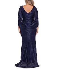 Betsy & Adam Plus Size Drape-Back Crinkled Gown