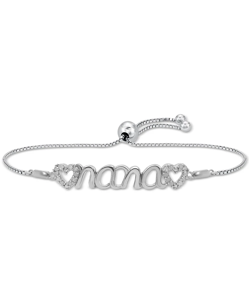 Diamond Nana Heart Bolo Bracelet (1/6 ct. t.w.) Sterling Silver or & 14k Gold-Plate