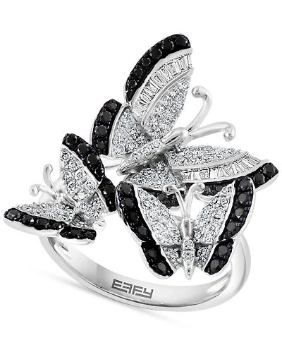Effy White Diamond (3/8 ct. t.w.) & Black Diamond (1/3 ct. t.w.) Butterfly Statement Ring in 14k White Gold