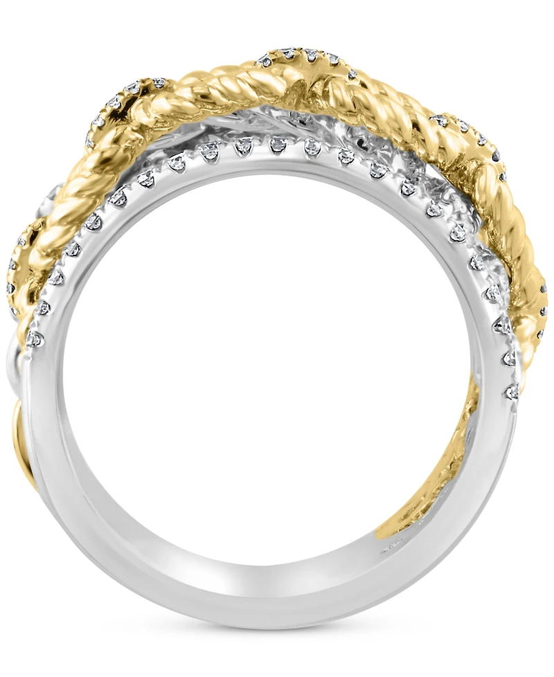 Effy Diamond & Rope Chain Openwork Statement Ring (5/8 ct. t.w.) in 14k White and Yellow Gold