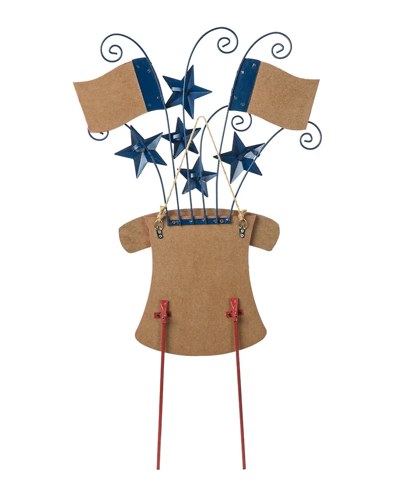 Glitzhome Wooden and Metal Patriotic Flags Yard Stake or Wall Decor Kd, Two Function, 30.25"