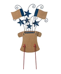 Glitzhome Wooden and Metal Patriotic Flags Yard Stake or Wall Decor Kd, Two Function, 30.25"