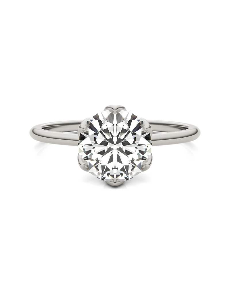 Moissanite Round Solitaire Ring (1-9/10 Carat Total Weight Diamond Equivalent) 14K White Gold