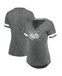 Women's Fanatics Gray and White Brooklyn Nets Showtime Winning with Pride Notch Neck T-shirt