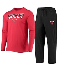 Men's Concepts Sport Black, Red Chicago Bulls Long Sleeve T-shirt and Pants Sleep Set