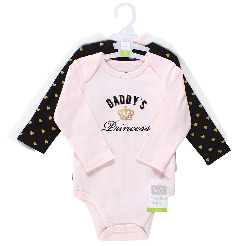 Hudson Baby Baby Girls Hudson Breathable Cotton Long-Sleeve Bodysuit Bundle 3 Count