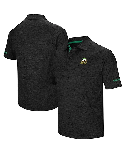 Men's Colosseum Heathered Black Oregon Ducks Alternate Logo Down Swing Raglan Polo Shirt