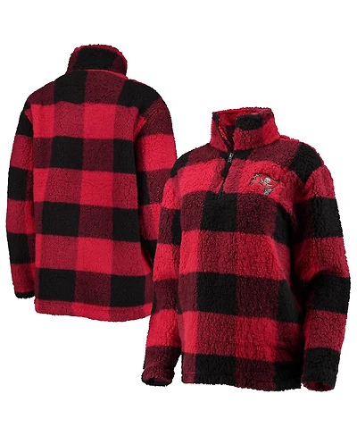 Women's G-iii 4Her by Carl Banks Red Tampa Bay Buccaneers Sherpa Plaid Quarter-Zip Jacket