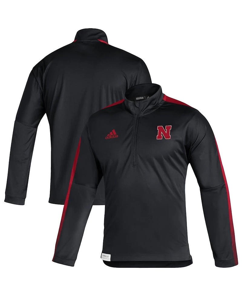 Men's adidas Black Nebraska Huskers 2021 Sideline Quarter-Zip Jacket