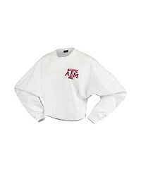 Women's White Texas A M Aggies Raw Hem Cropped Spirit Jersey Long Sleeve T-shirt