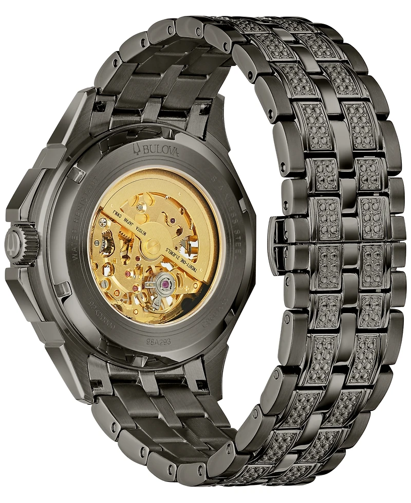 Bulova Men's Octava Automatic Crystal-Accent Gray Stainless Steel Bracelet Watch 41.7mm