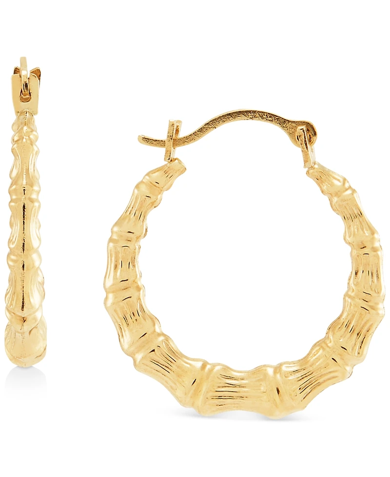 Textured Bamboo-Look Small Hoop Earrings in 10k Gold, 5/8"