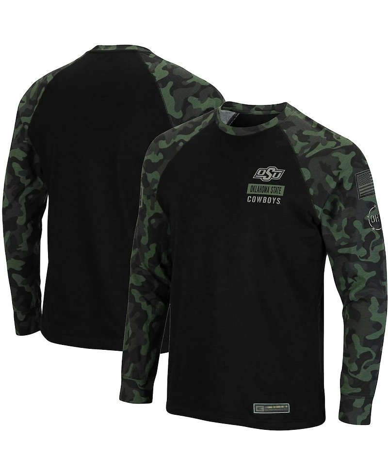 Men's Black Oklahoma State Cowboys Oht Military-Inspired Appreciation Camo Raglan Long Sleeve T-shirt