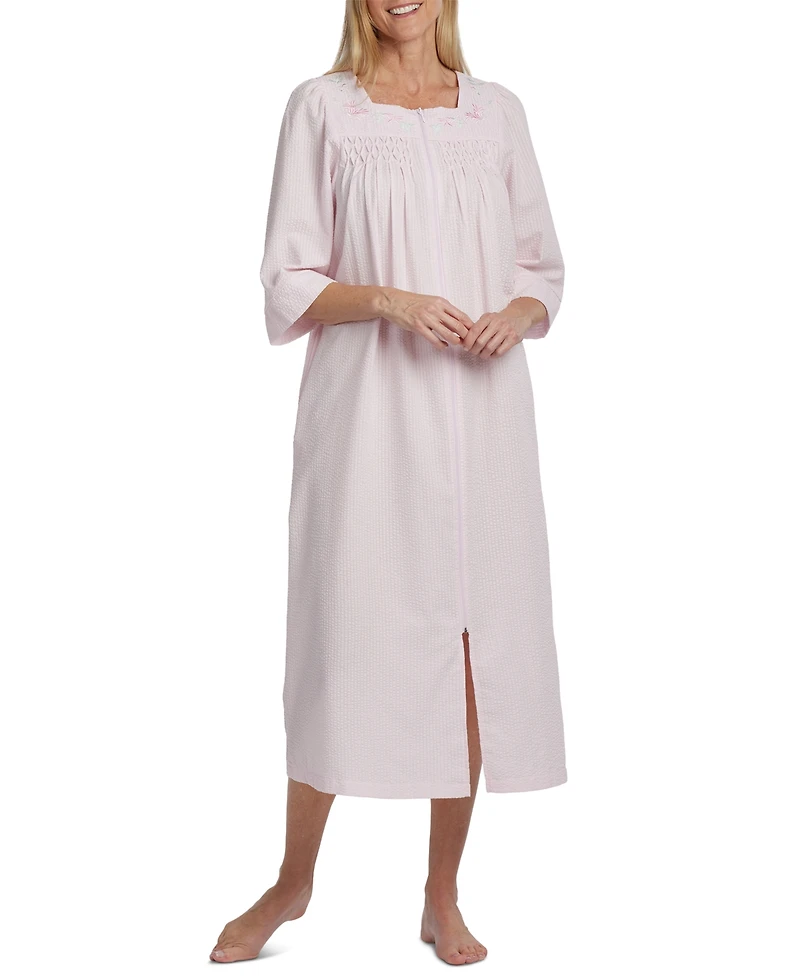 Miss Elaine Petite Long Zipper Seersucker Robe