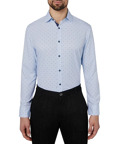 Men's Regular Fit Non-Iron Geo Print Performance Dress Shirt