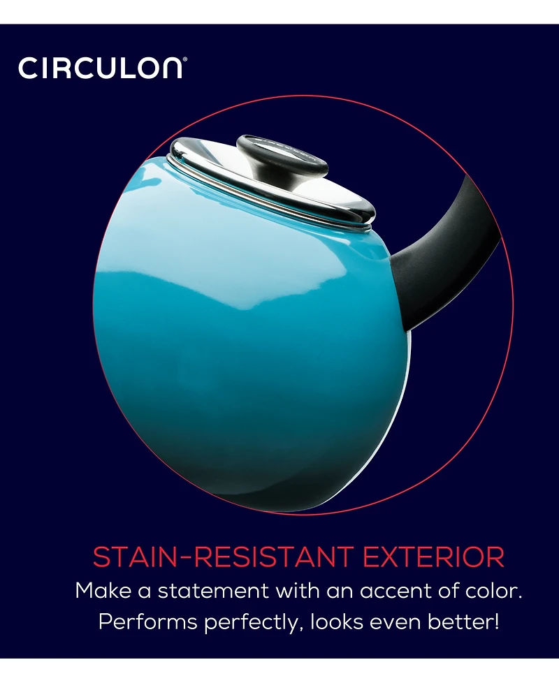 Circulon Enamel on Steel 2-Qt. Whistling Teakettle with Flip-Up Spout