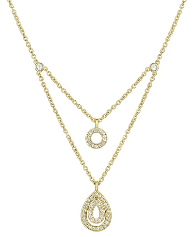 Cubic Zirconia Circle & Teardrop Layered 18" Pendant Necklace in 14k Gold-Plated Sterling Silver