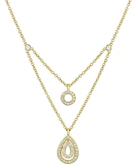 Cubic Zirconia Circle & Teardrop Layered 18" Pendant Necklace in 14k Gold-Plated Sterling Silver