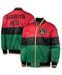 Men's Starter Red and Black and Green Brooklyn Nets Black History Month Nba 75th Anniversary Full-Zip Jacket