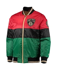 Men's Starter Red and Black and Green Brooklyn Nets Black History Month Nba 75th Anniversary Full-Zip Jacket