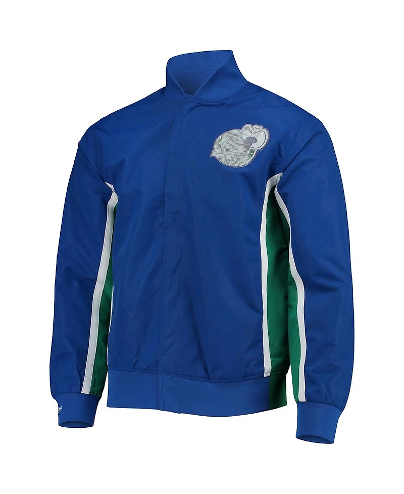 Men's Dallas Mavericks Blue Mitchell & Ness Hardwood Classics 75th Anniversary Authentic Warmup Full-Snap Jacket
