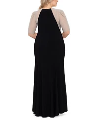 Xscape Plus Size Mixed-Media Rhinestone-Embellished Gown