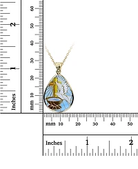 Enamel Dove & Cross Teardrop 18" Pendant Necklace in 14k Gold