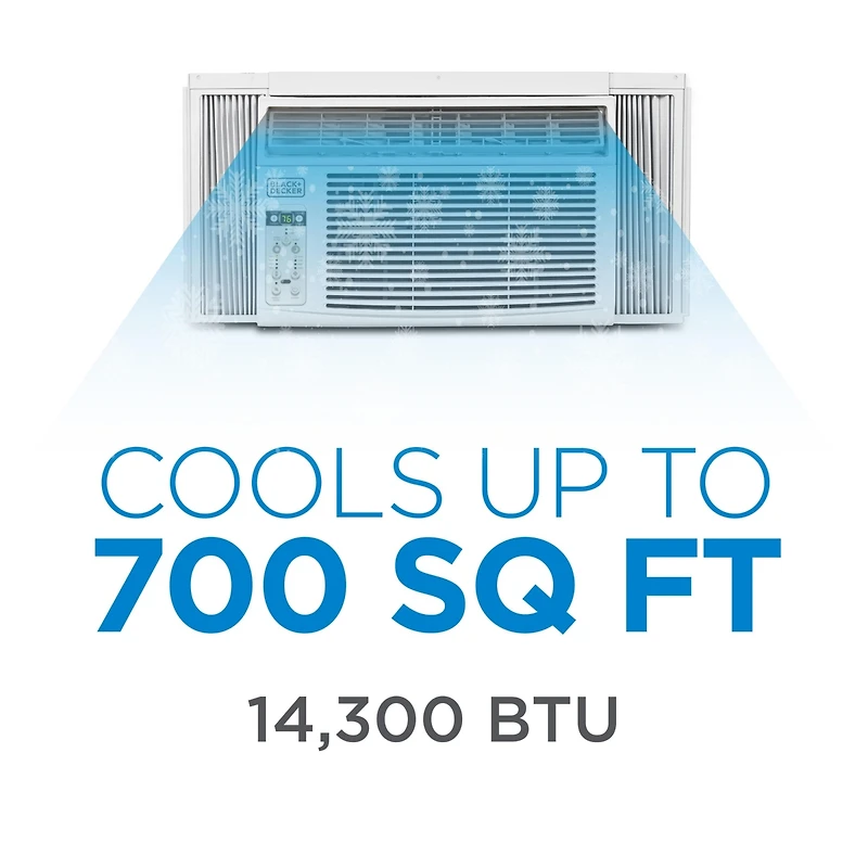 14300 Btu Window Air Conditioner Unit Ac Black+Decker with Remote Control Cools Up to 700 Square Feet, White
