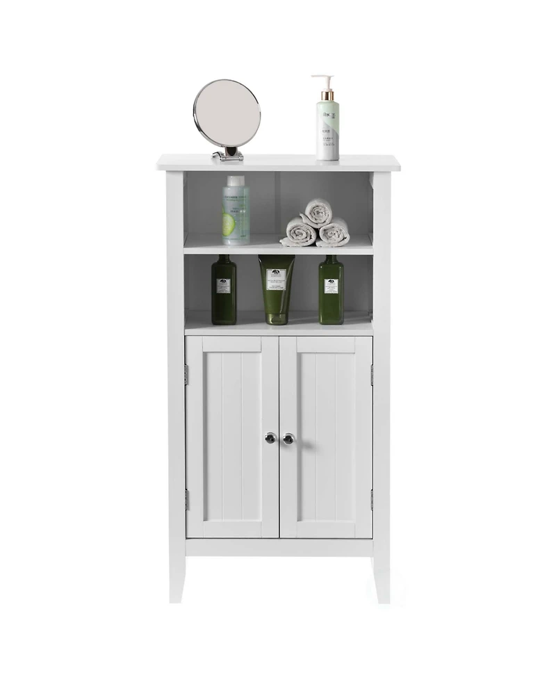 Basicwise White Bathroom Storage Cabinet with 2 Doors and 2 Open Shelves for Bedroom, Bathroom, and Vanity