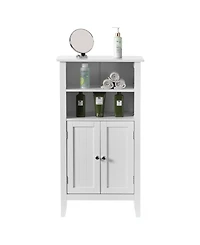 Basicwise White Bathroom Storage Cabinet with 2 Doors and 2 Open Shelves for Bedroom, Bathroom, and Vanity