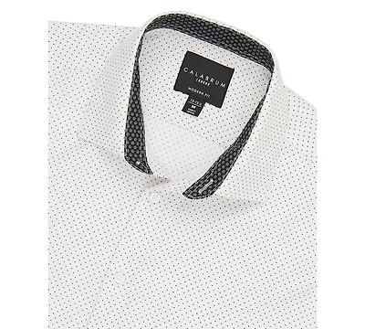 Calabrum Men's Regular Fit Dot Print Wrinkle Free Performance Dress Shirt
