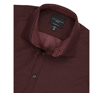 Calabrum Men's Regular Fit Dot Print Wrinkle Free Performance Dress Shirt