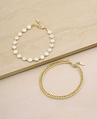 Ettika Cultured Freshwater Pearl and 18K Gold Plated Chain Anklet Set