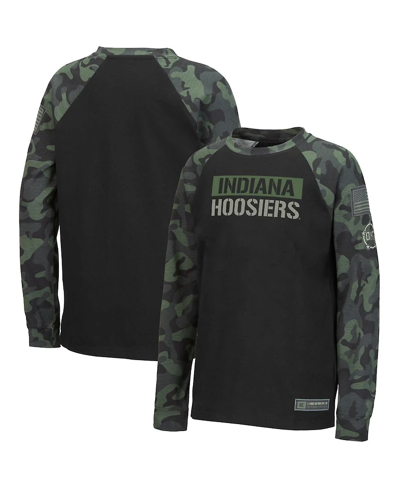Big Boys Colosseum Black, Camo Indiana Hoosiers Oht Military-Inspired Appreciation Raglan Long Sleeve T-shirt