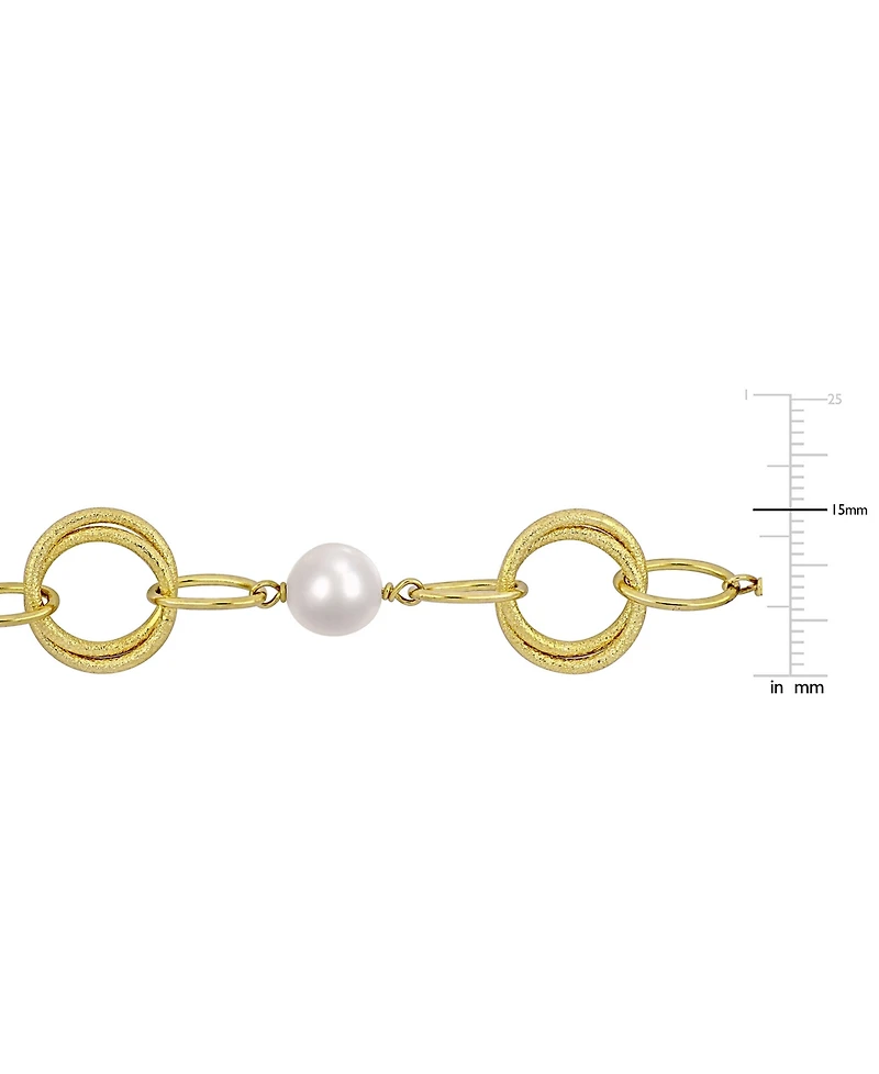 Cultured Freshwater Pearl (9-10mm) Open Link 20" Statement Necklace in 18K Gold-Plated Sterling Silver