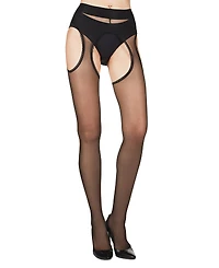 MeMoi Women's Lace Trim Sheer Sexy Suspender Pantyhose