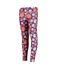 Big Girls ZooZatz Orange, Purple Clemson Tigers Stacked Mascot Leggings