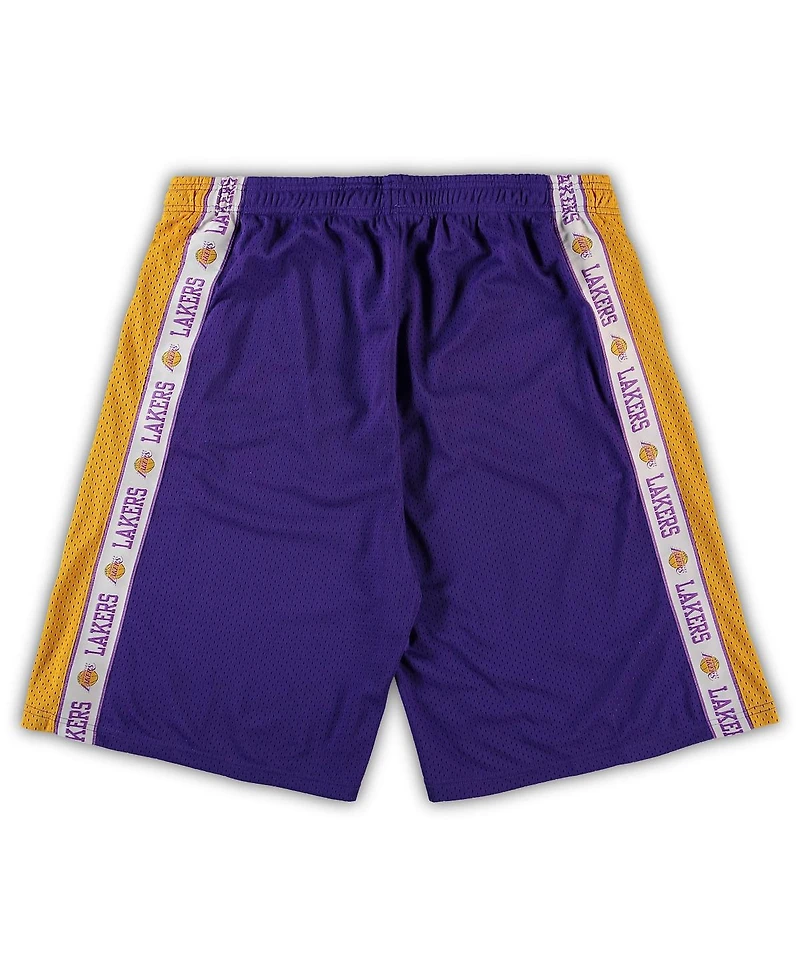 Men's Fanatics Purple and Gold Los Angeles Lakers Big Tall Tape Mesh Shorts