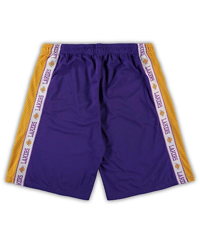 Men's Fanatics Purple and Gold Los Angeles Lakers Big Tall Tape Mesh Shorts