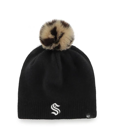 Women's '47 Black Seattle Kraken Serengeti Knit Beanie With Pom