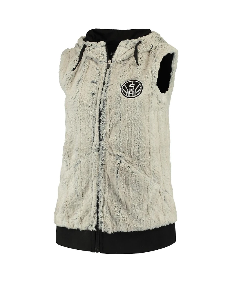 Women's Antigua Silver and Black San Antonio Spurs Rant Hooded Full-Zip Vest