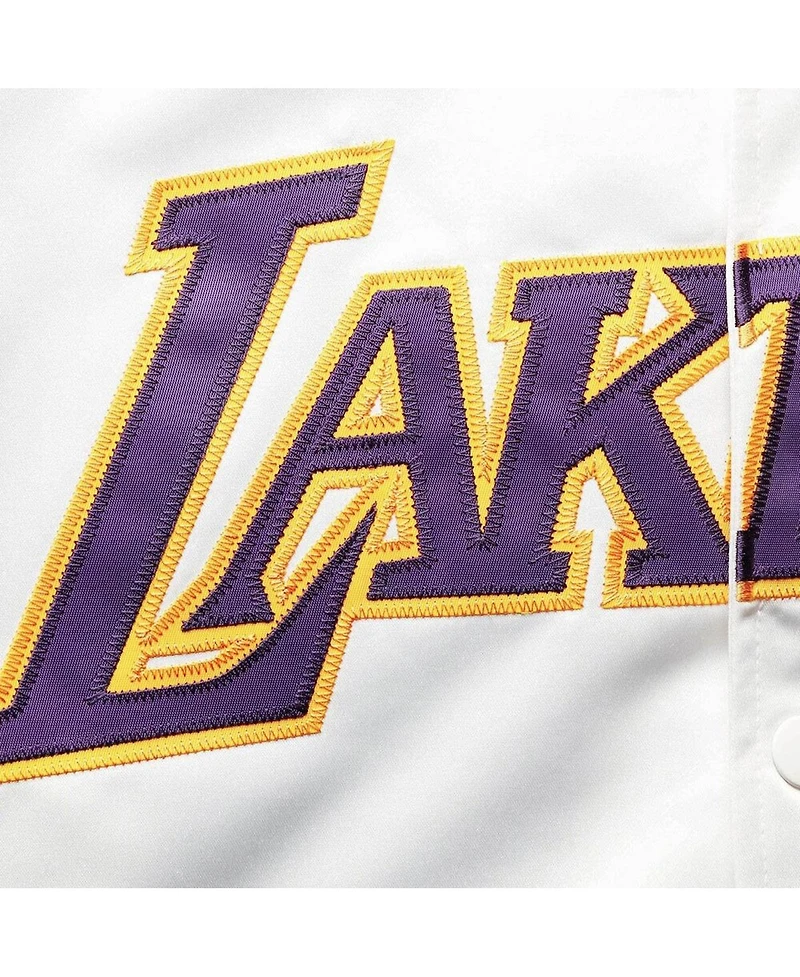 Men's Mitchell & Ness White Los Angeles Lakers Big and Tall Hardwood Classics Raglan Satin Full-Snap Jacket