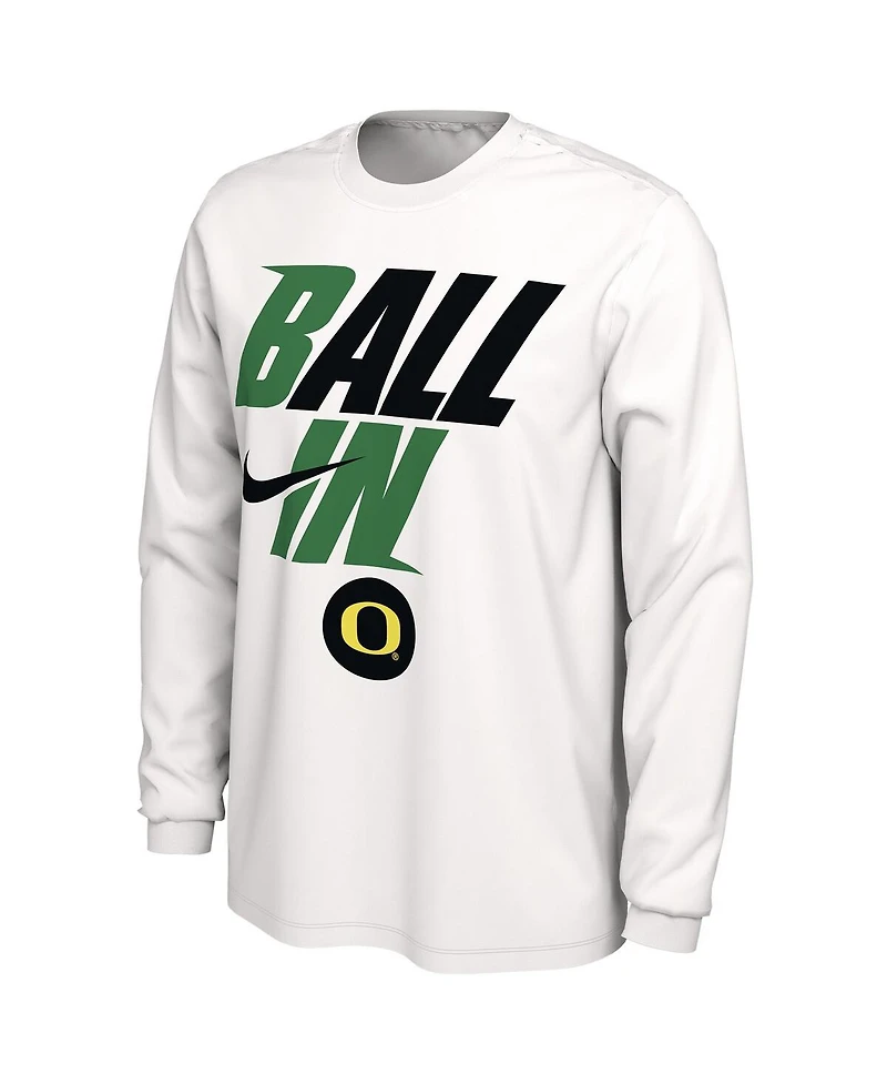 Men's Nike White Oregon Ducks Ball In Bench Long Sleeve T-shirt